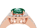 Rose gold Round Cut Halo Green Sapphire Ring with Split Shank and Four-Prong Setting_4