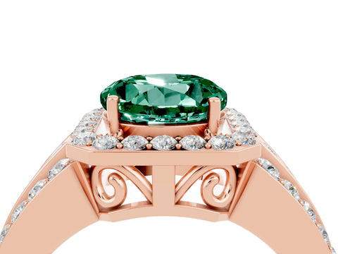 Rose gold Round Cut Halo Green Sapphire Ring with Split Shank and Four-Prong Setting_4