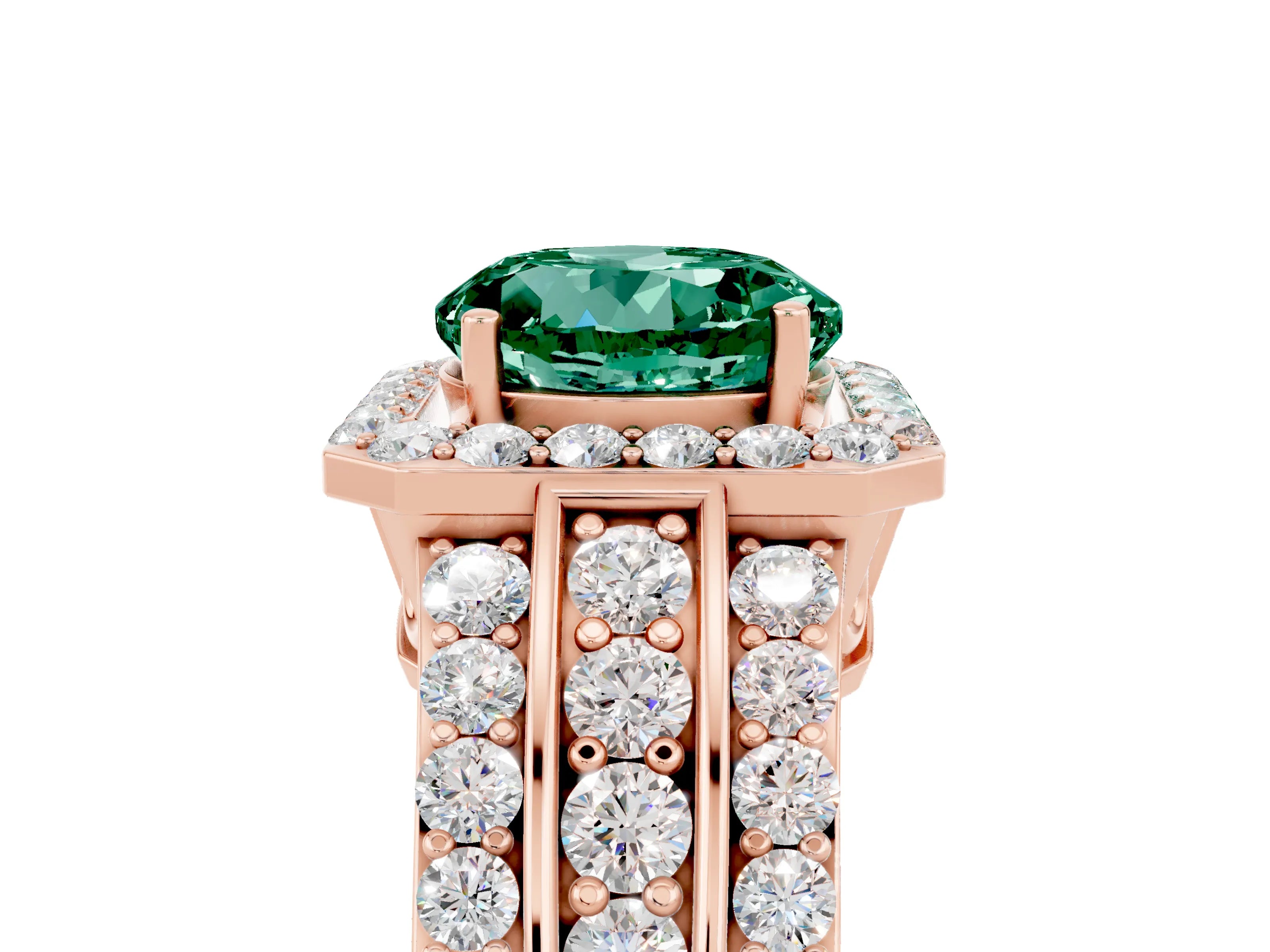 Rose gold Round Cut Halo Green Sapphire Ring with Split Shank and Four-Prong Setting_5