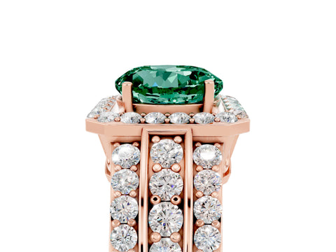 Rose gold Round Cut Halo Green Sapphire Ring with Split Shank and Four-Prong Setting_5
