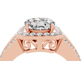 Rose gold Round Cut Halo Moissanite Ring with Split Shank and Four-Prong Setting_4