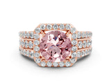 Rose gold Round Cut Halo Morganite Ring with Split Shank and Four-Prong Setting