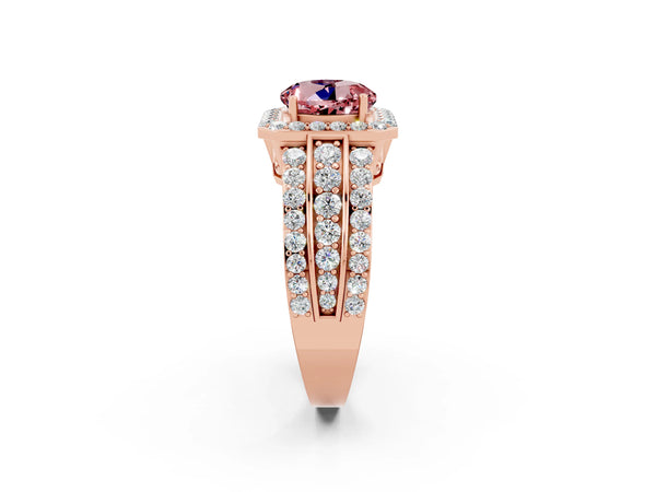 Rose gold Round Cut Halo Morganite Ring with Round  Split Shank and Prong Setting