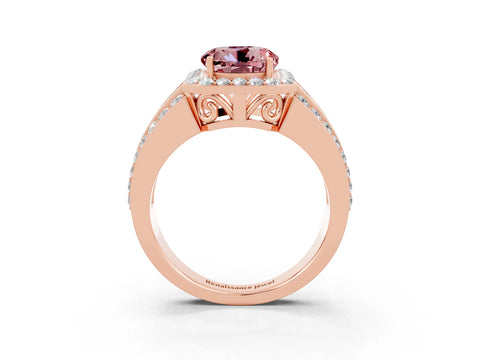 Rose gold Round Cut Halo Morganite Ring with Split Shank and Four-Prong Setting_3