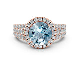 Rose gold Round Cut Halo Pavé Diamond Engagement Ring with Split Shank and Four-Prong Setting