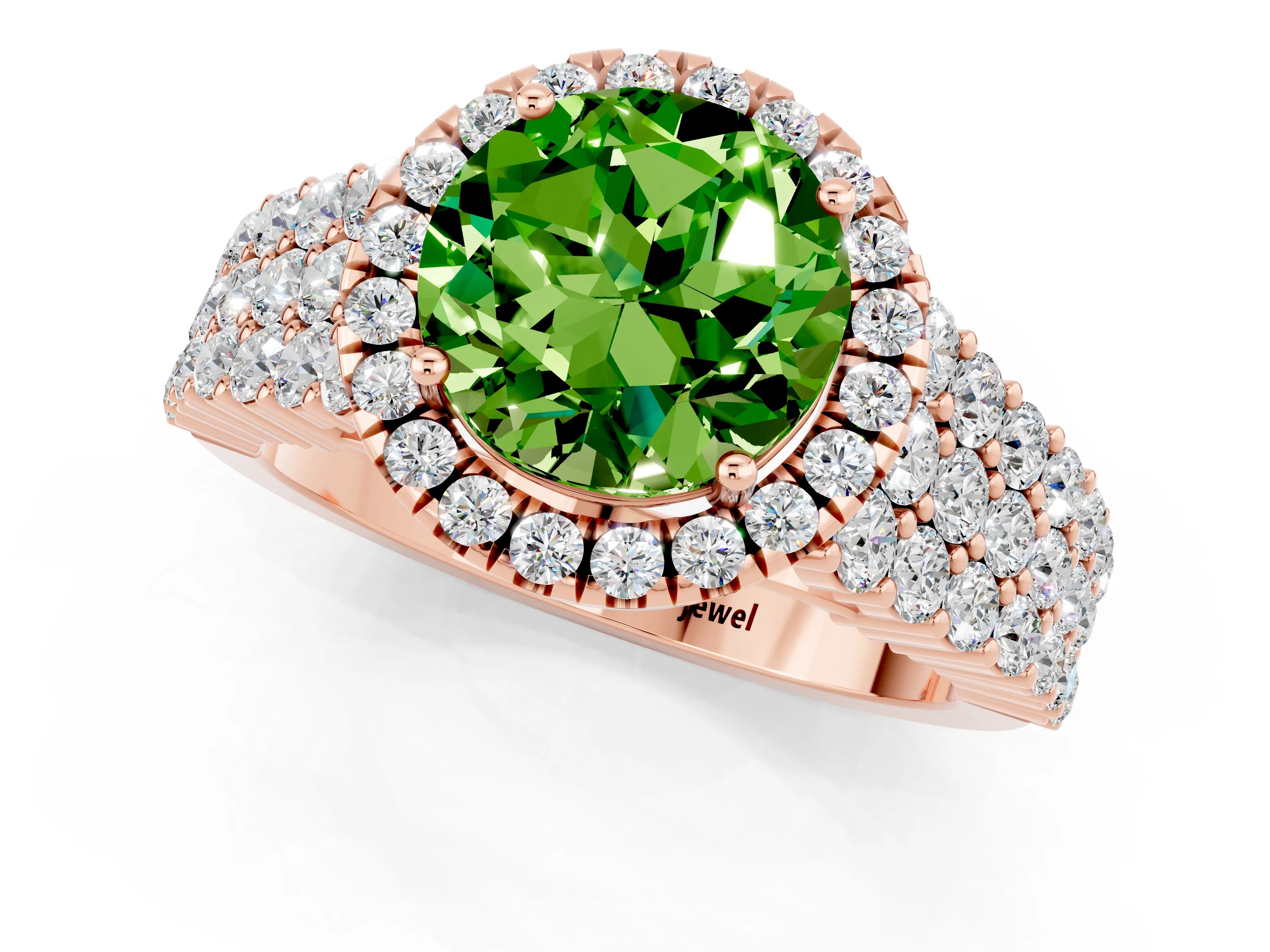 Rose gold Round Cut Halo Pavé Diamond Engagement Ring with Split Shank and Four-Prong Setting_1
