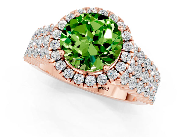 Rose gold Round Cut Halo Pavé Diamond Engagement Ring with Split Shank and Four-Prong Setting