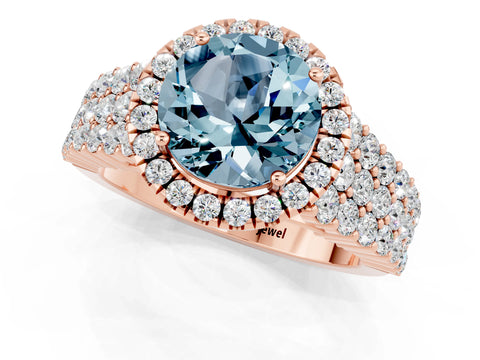 Rose gold Round Cut Halo Pavé Diamond Engagement Ring with Split Shank and Four-Prong Setting_1