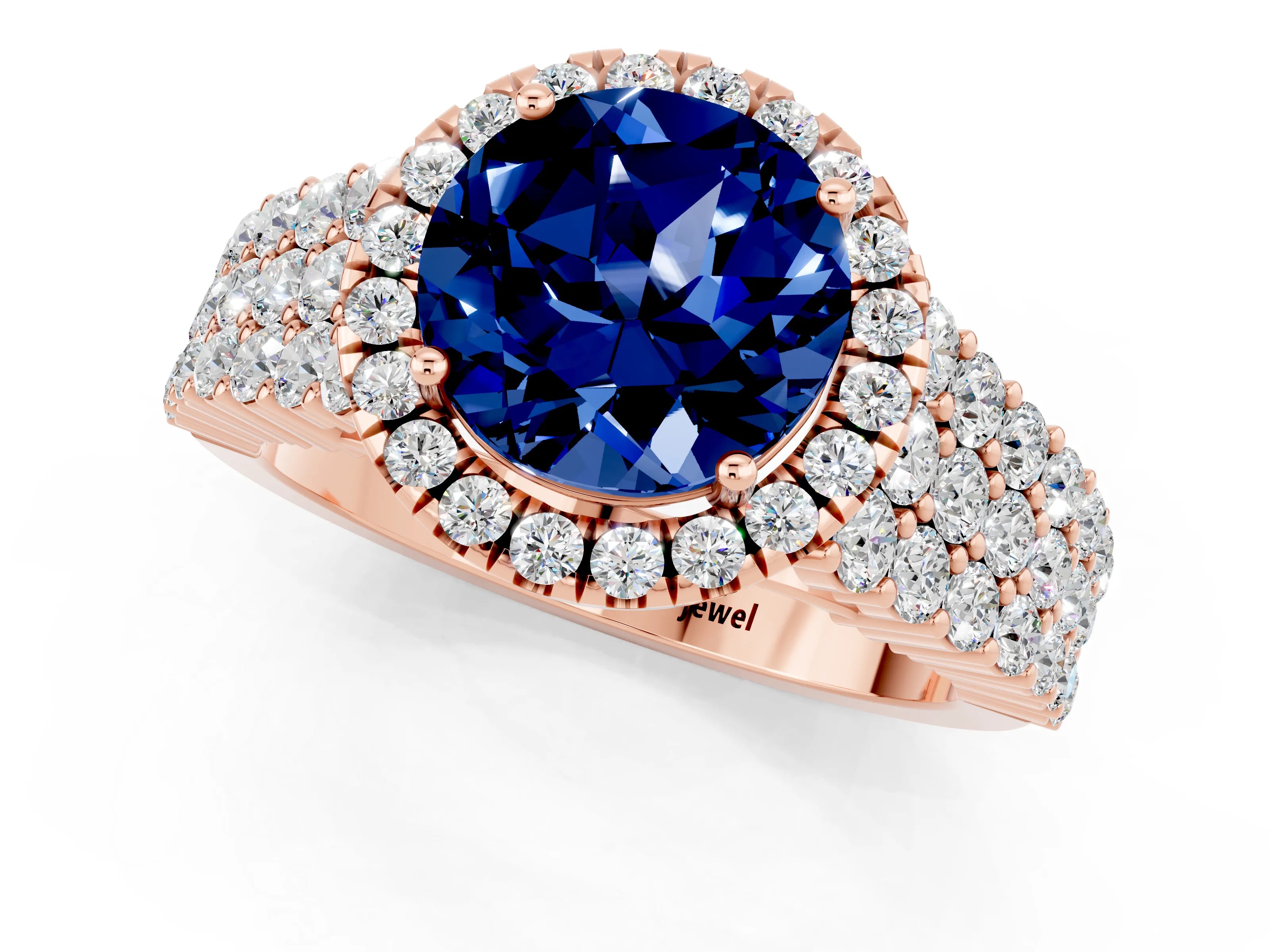 Rose gold Round Cut Halo Pavé Diamond Engagement Ring with Split Shank and Four-Prong Setting_1