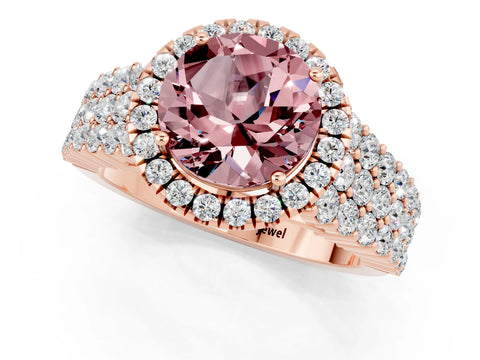 Rose gold Round Cut Halo Pavé Diamond Engagement Ring with Split Shank and Four-Prong Setting_1