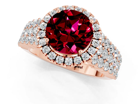 Rose gold Round Cut Halo Pavé Diamond Engagement Ring with Split Shank and Four-Prong Setting_1
