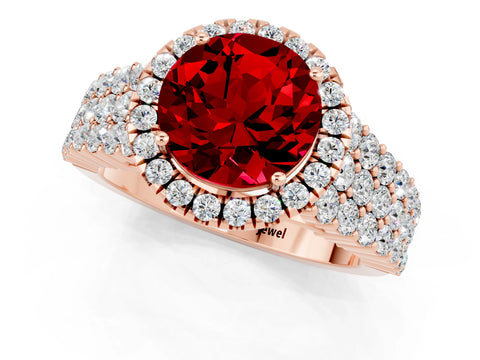 Rose gold Round Cut Halo Pavé Diamond Engagement Ring with Split Shank and Four-Prong Setting_1
