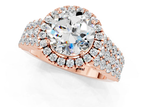 Rose gold Round Cut Halo Pavé Diamond Engagement Ring with Split Shank and Four-Prong Setting_1