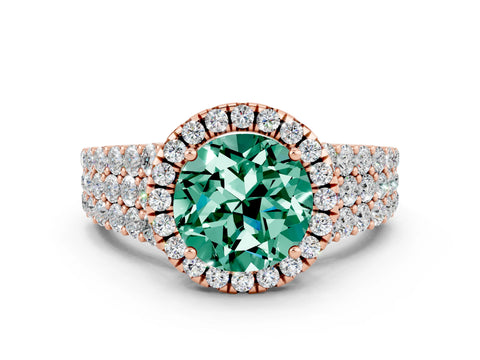 Rose gold Round Cut Halo Pavé Diamond Engagement Ring with Split Shank and Four-Prong Setting