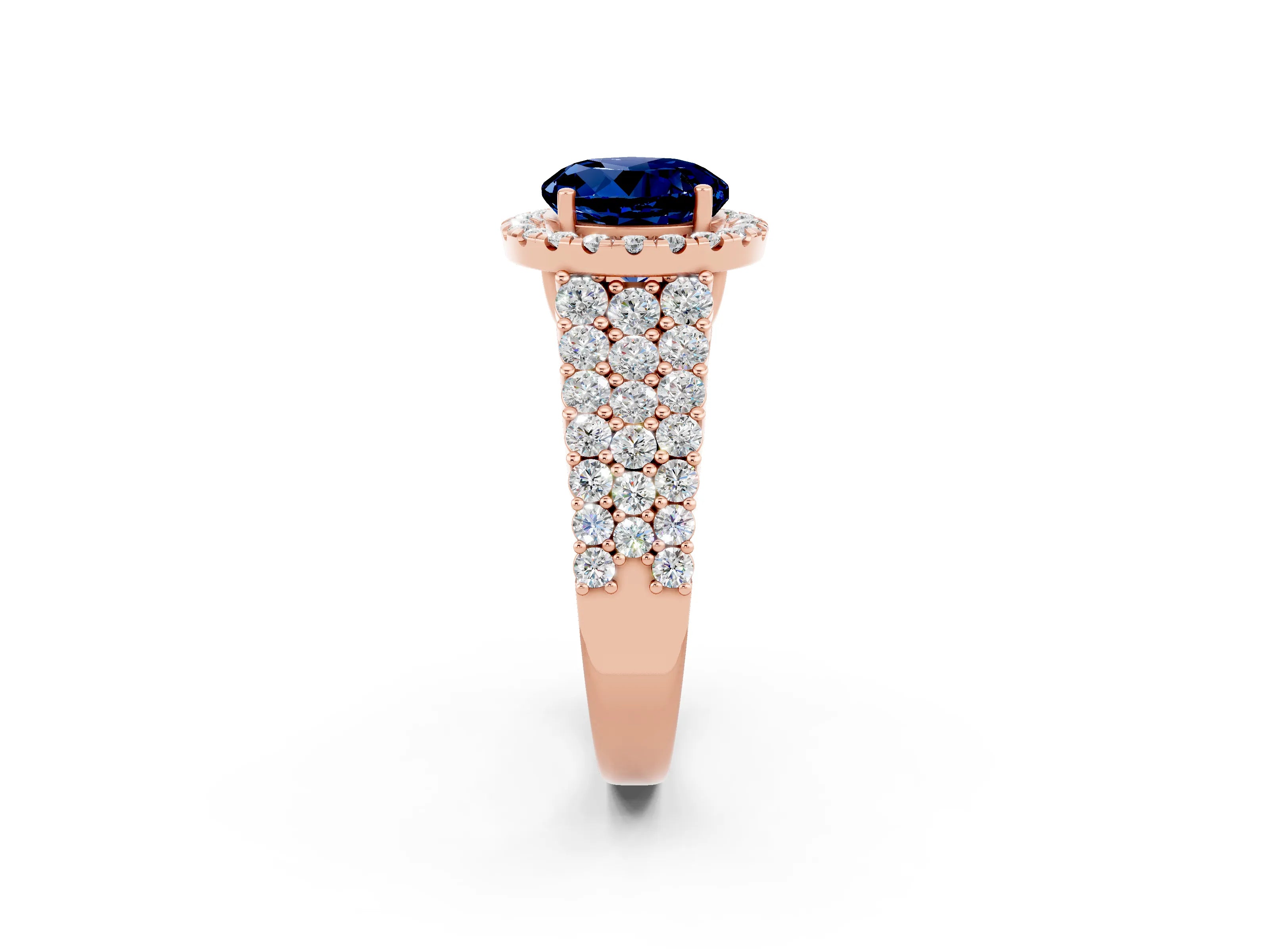 Rose gold Round Cut Halo Pavé Diamond Engagement Ring with Split Shank and Four-Prong Setting_2