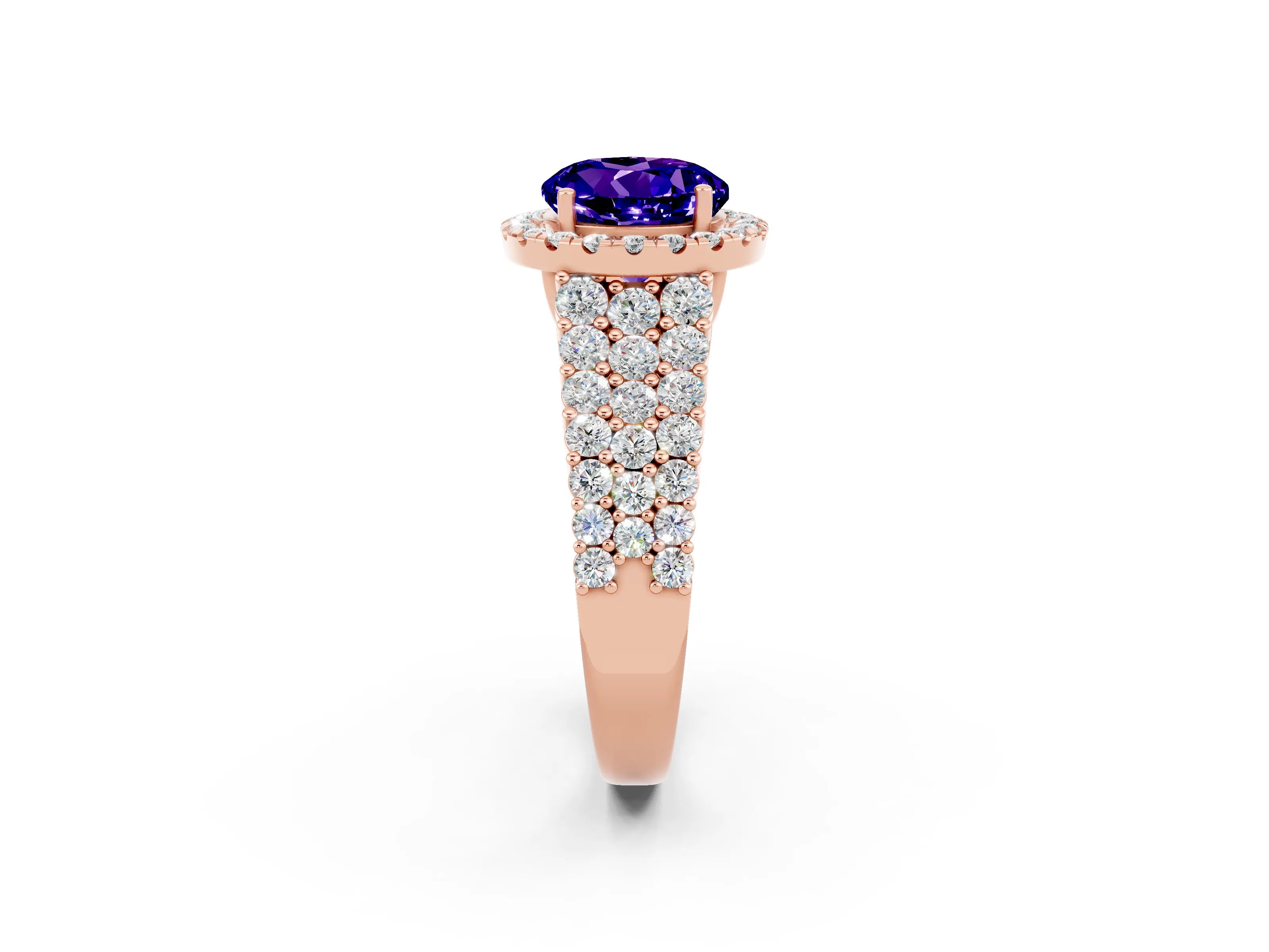 Rose gold Round Cut Halo Pavé Diamond Engagement Ring with Split Shank and Four-Prong Setting_2
