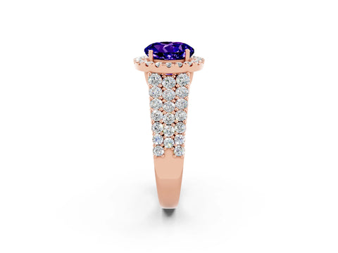 Rose gold Round Cut Halo Pavé Diamond Engagement Ring with Split Shank and Four-Prong Setting_2