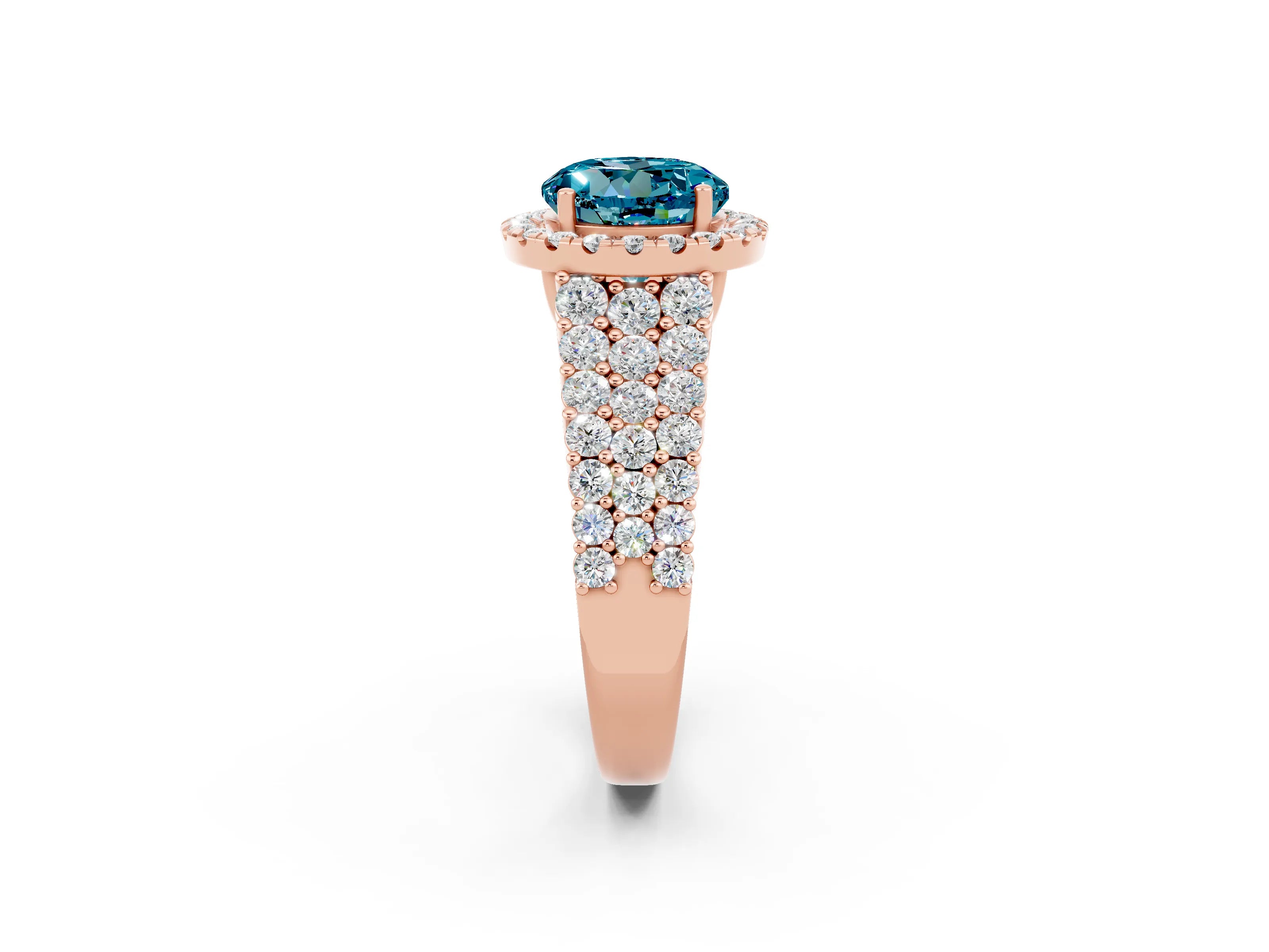 Rose gold Round Cut Halo Pavé Diamond Engagement Ring with Split Shank and Four-Prong Setting_2