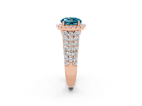 Rose gold Round Cut Halo Pavé Diamond Engagement Ring with Split Shank and Four-Prong Setting_2