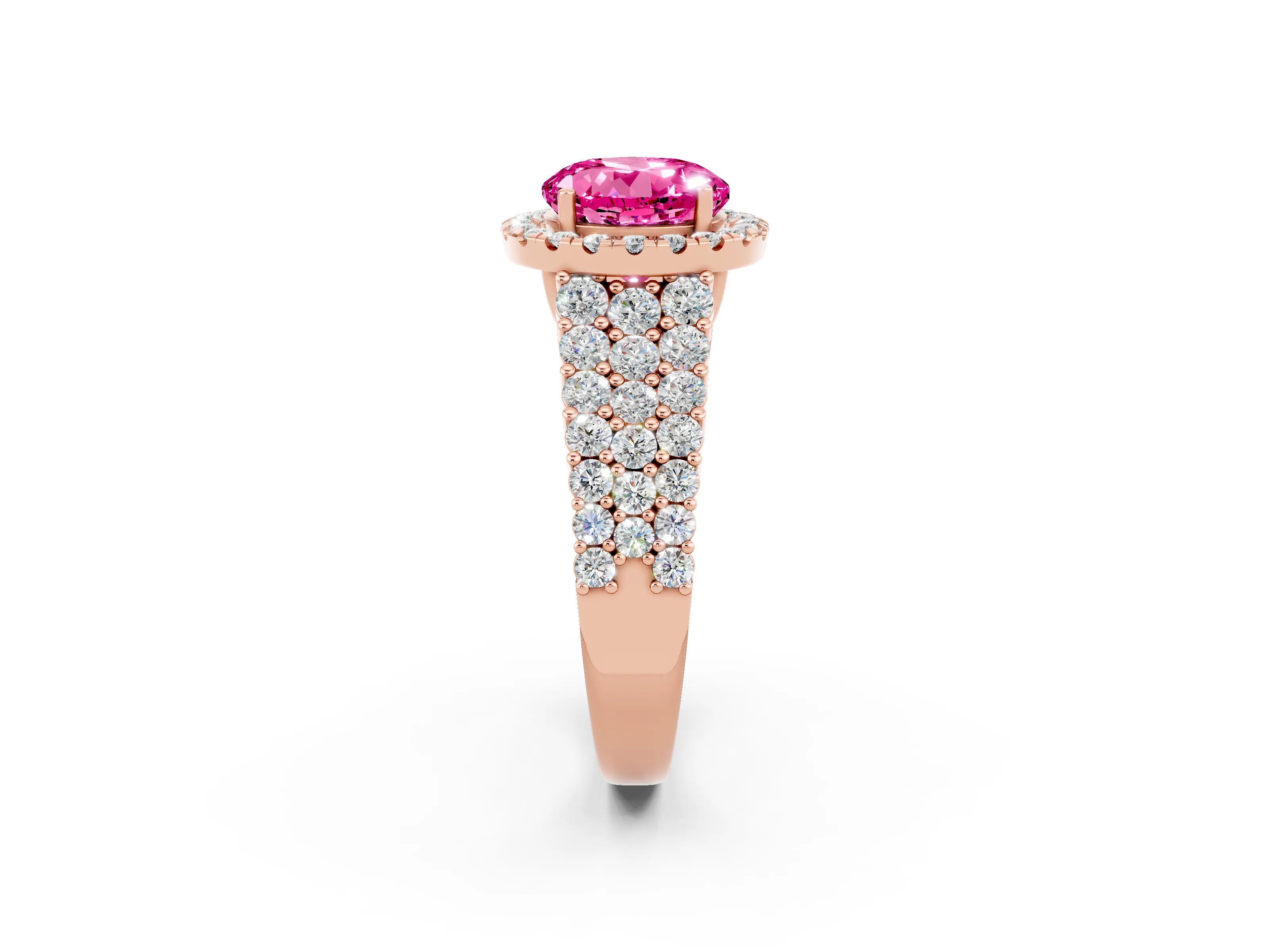 Rose gold Round Cut Halo Pavé Diamond Engagement Ring with Split Shank and Four-Prong Setting_2