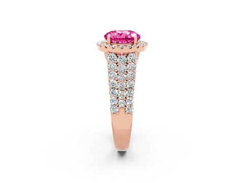 Rose gold Round Cut Halo Pavé Diamond Engagement Ring with Split Shank and Four-Prong Setting_2