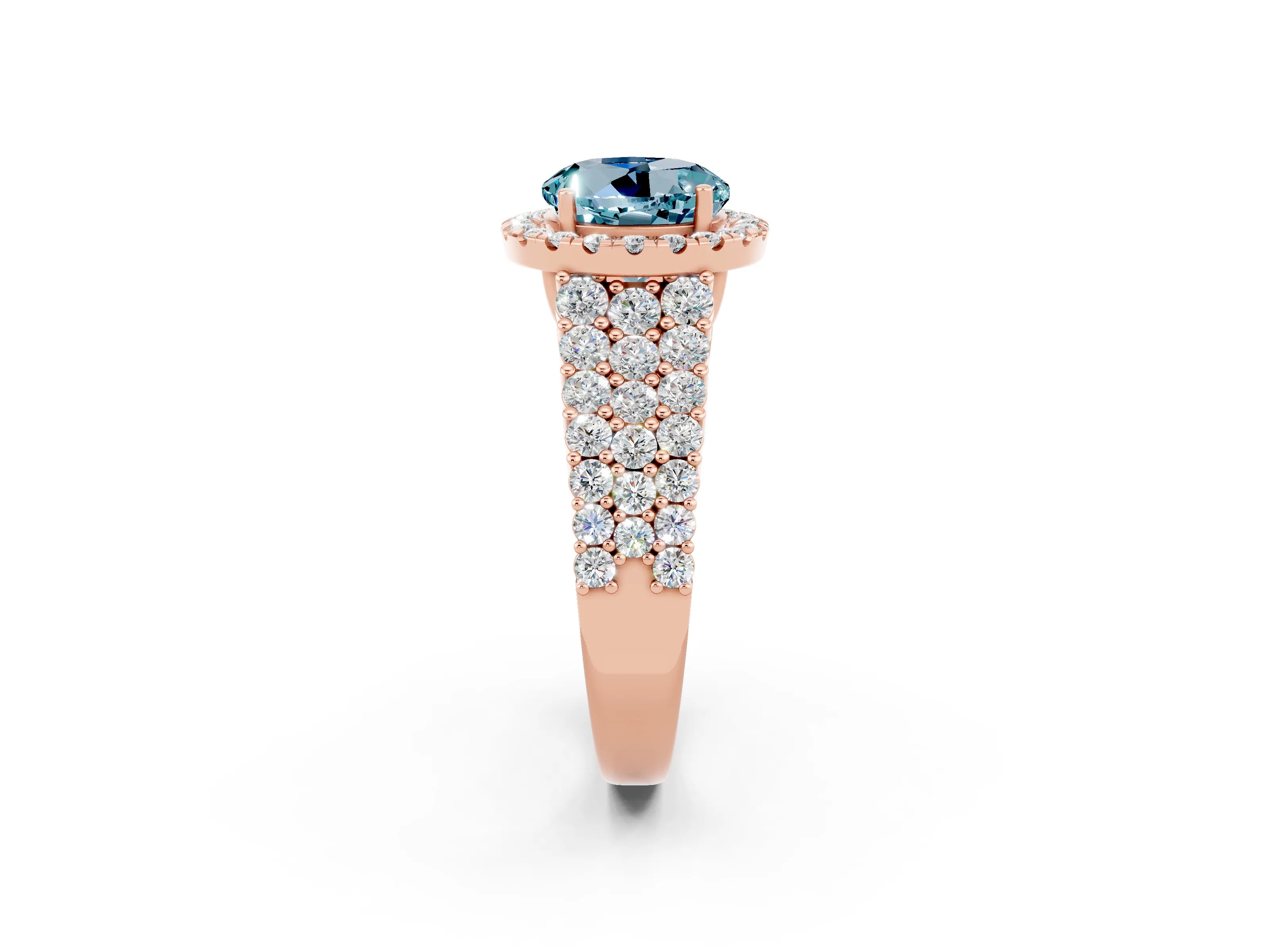 Rose gold Round Cut Halo Pavé Diamond Engagement Ring with Split Shank and Four-Prong Setting_2