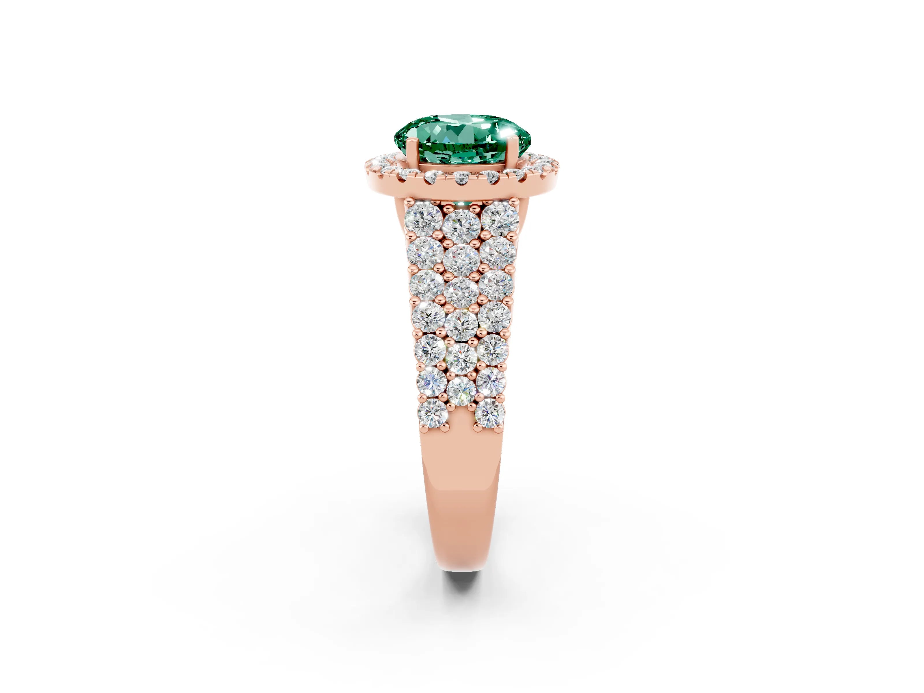 Rose gold Round Cut Halo Pavé Diamond Engagement Ring with Split Shank and Four-Prong Setting_2