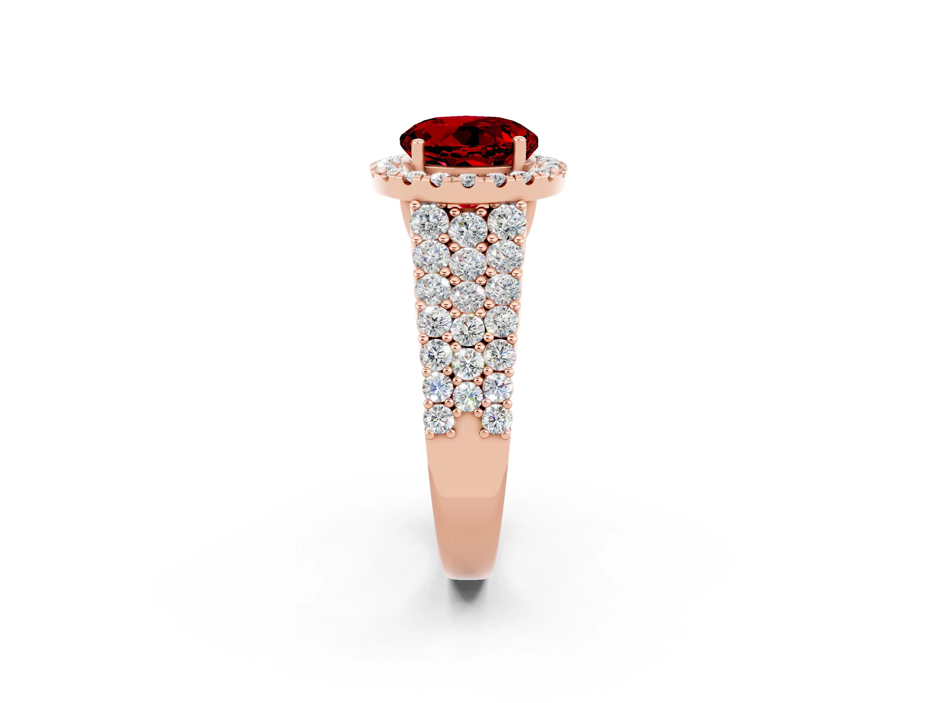 Rose gold Round Cut Halo Pavé Diamond Engagement Ring with Split Shank and Four-Prong Setting_2