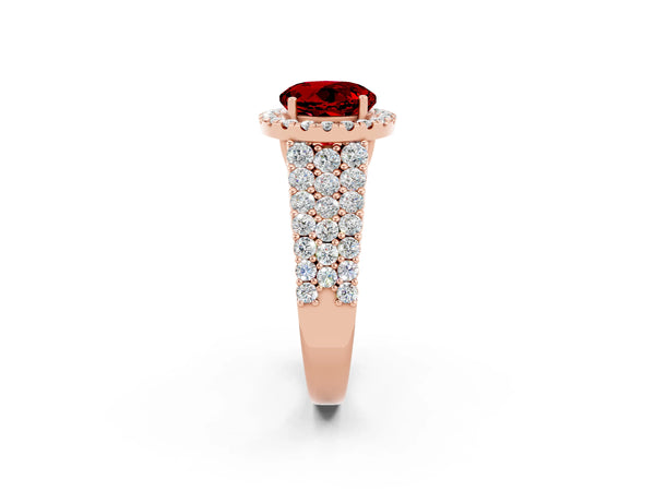 Rose gold Round Cut Halo Pavé Diamond Engagement Ring with Split Shank and Four-Prong Setting