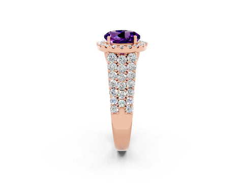 Rose gold Round Cut Halo Pavé Diamond Engagement Ring with Split Shank and Four-Prong Setting_2