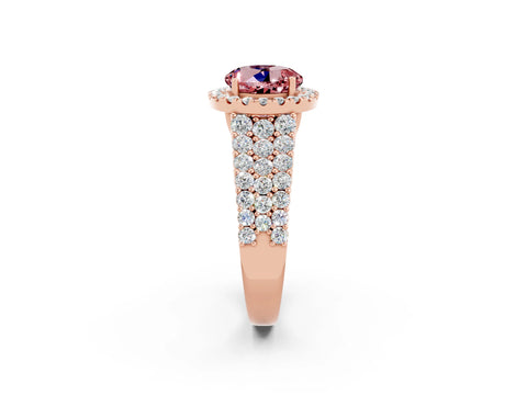 Rose gold Round Cut Halo Pavé Diamond Engagement Ring with Split Shank and Four-Prong Setting_2