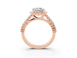 Rose gold Round Cut Halo Pavé Diamond Engagement Ring with Split Shank and Four-Prong Setting_3