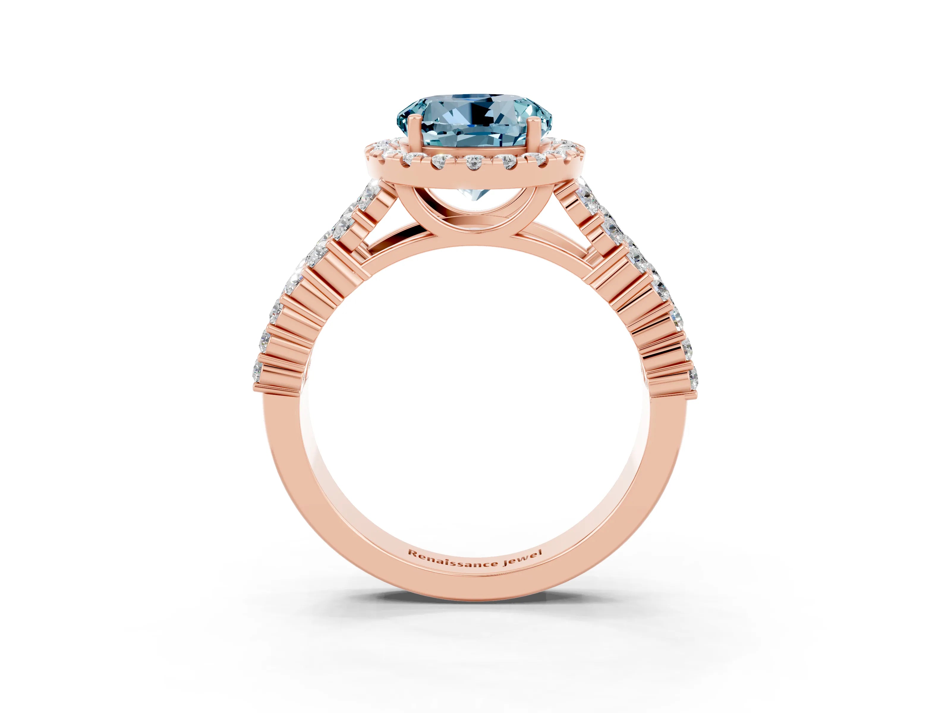 Rose gold Round Cut Halo Pavé Diamond Engagement Ring with Split Shank and Four-Prong Setting_3
