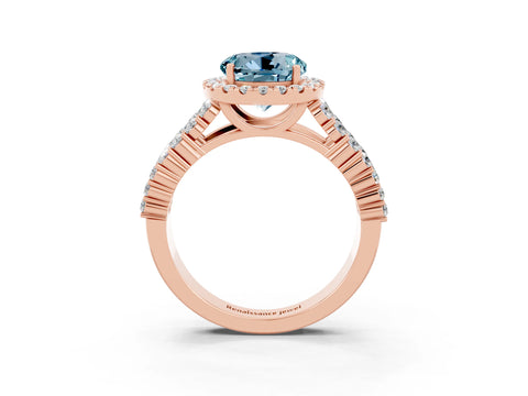 Rose gold Round Cut Halo Pavé Diamond Engagement Ring with Split Shank and Four-Prong Setting_3