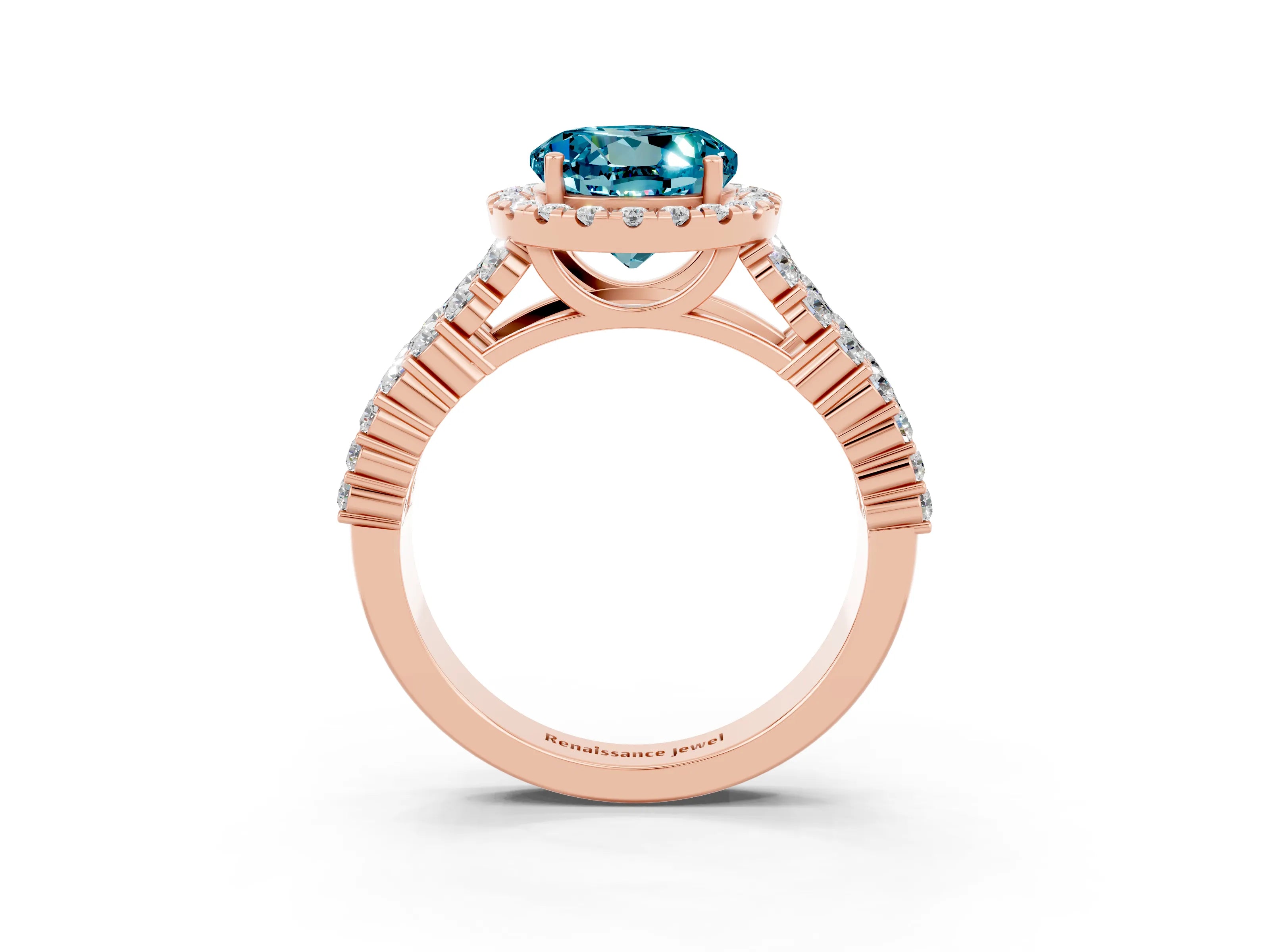 Rose gold Round Cut Halo Pavé Diamond Engagement Ring with Split Shank and Four-Prong Setting_3