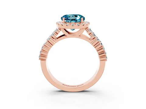 Rose gold Round Cut Halo Pavé Diamond Engagement Ring with Split Shank and Four-Prong Setting_3