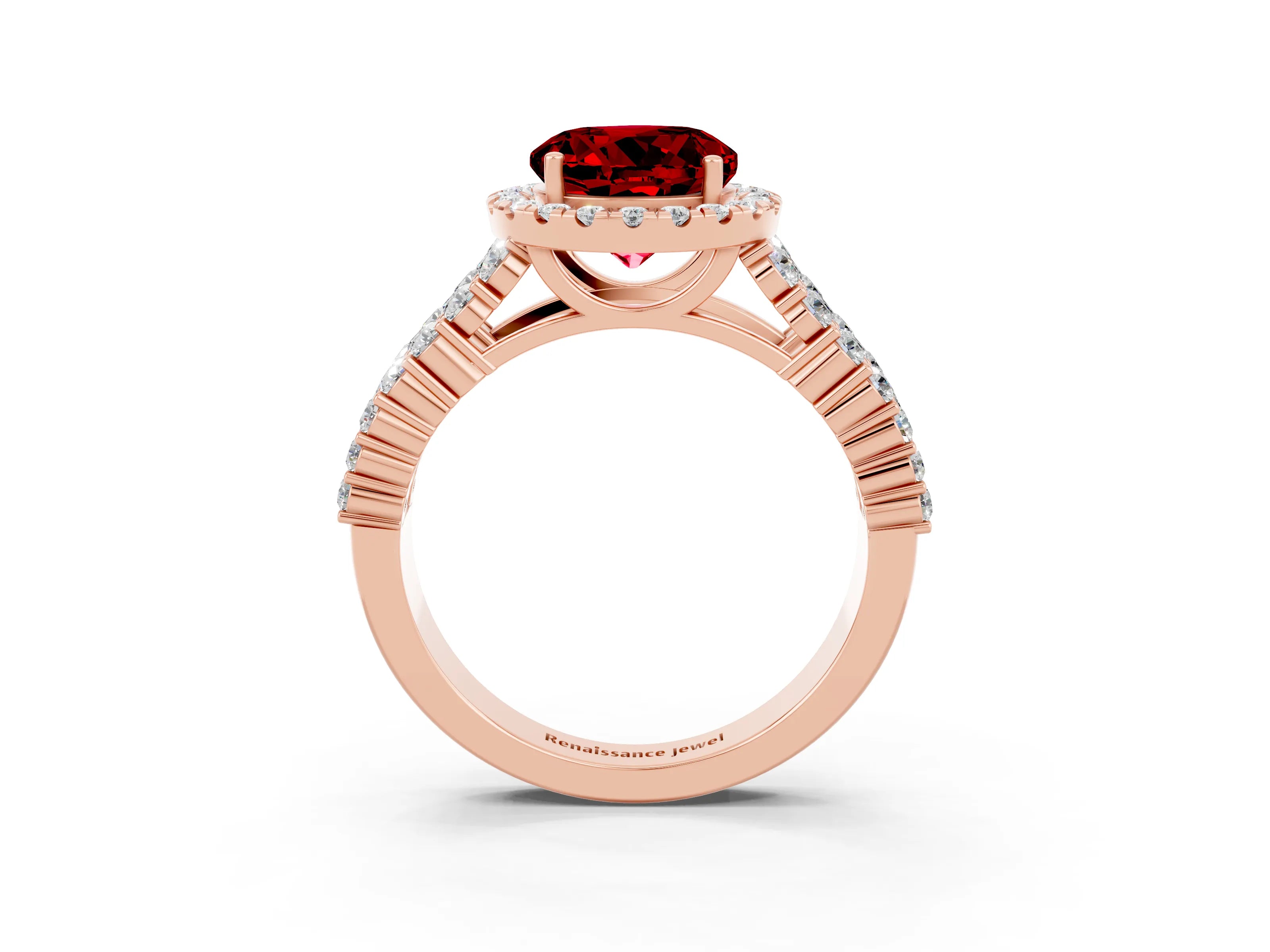 Rose gold Round Cut Halo Pavé Diamond Engagement Ring with Split Shank and Four-Prong Setting_3