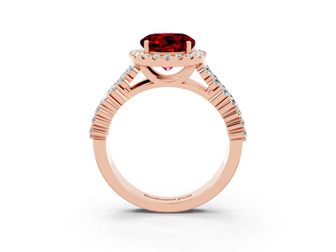 Rose gold Round Cut Halo Pavé Diamond Engagement Ring with Split Shank and Four-Prong Setting_3