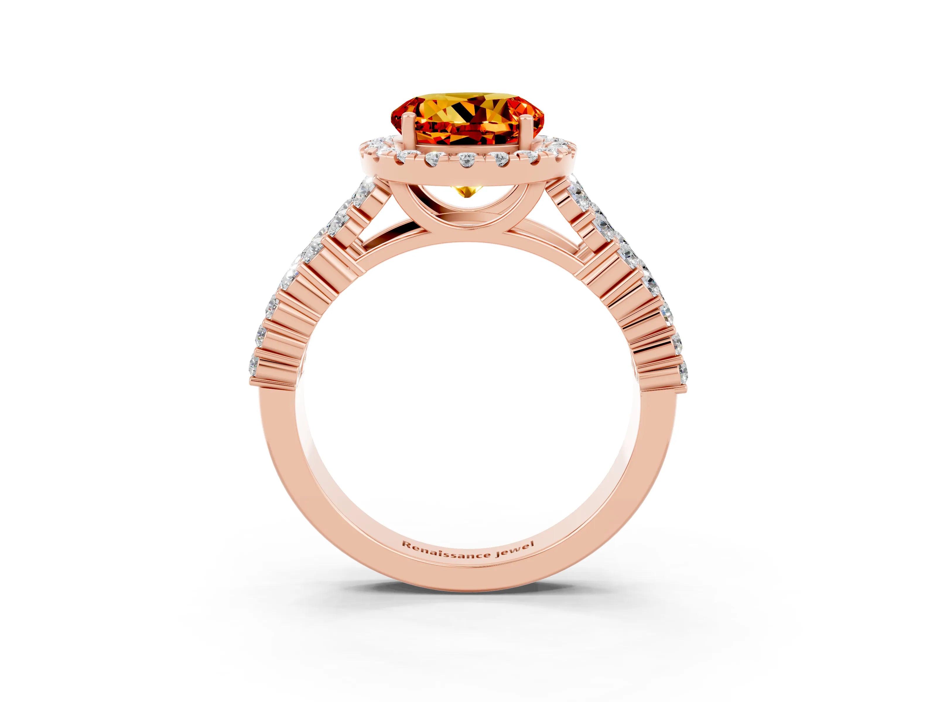 Rose gold Round Cut Halo Pavé Diamond Engagement Ring with Split Shank and Four-Prong Setting_3