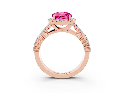 Rose gold Round Cut Halo Pavé Diamond Engagement Ring with Split Shank and Four-Prong Setting_3