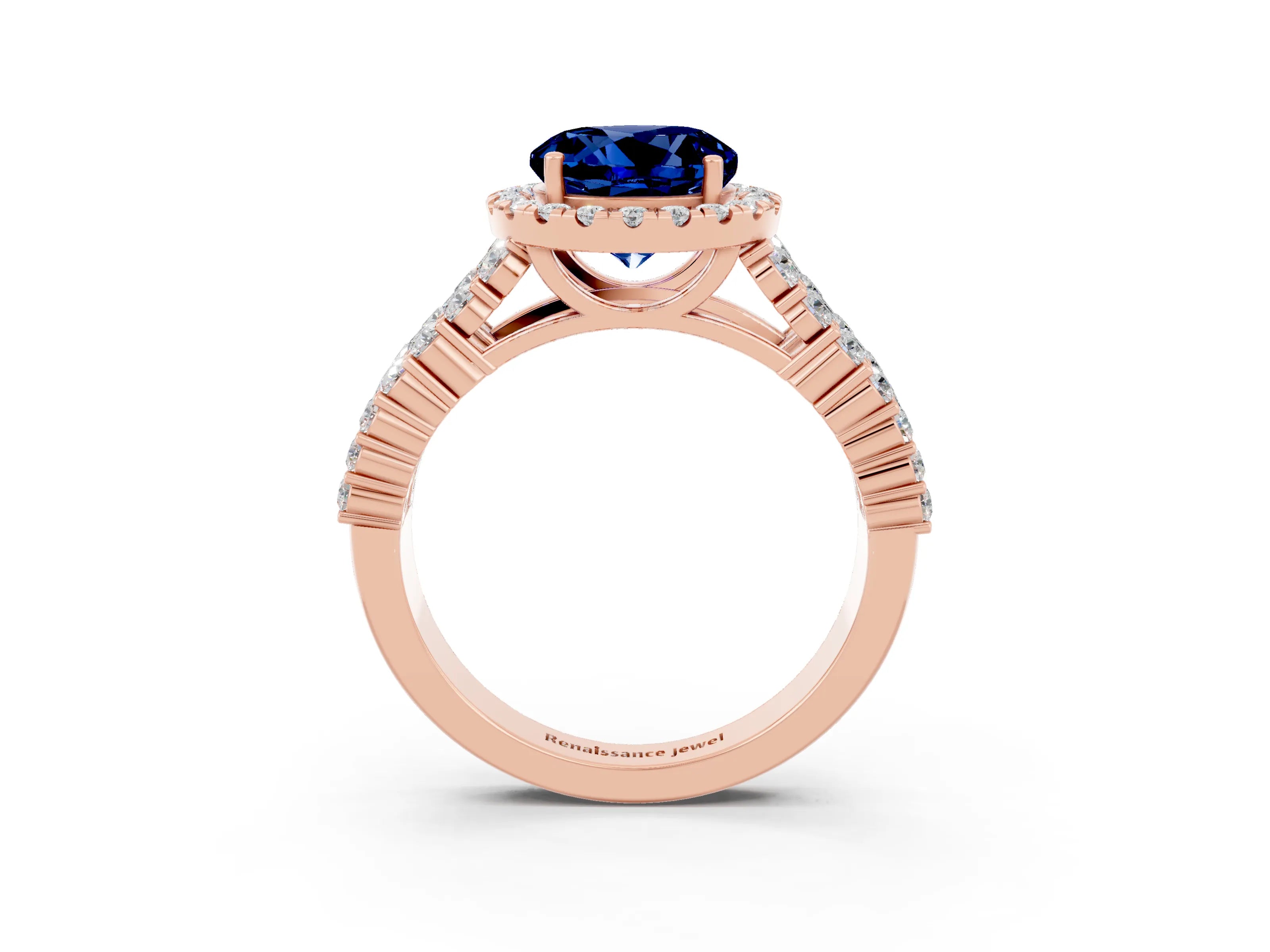 Rose gold Round Cut Halo Pavé Diamond Engagement Ring with Split Shank and Four-Prong Setting_3