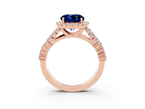 Rose gold Round Cut Halo Pavé Diamond Engagement Ring with Split Shank and Four-Prong Setting_3
