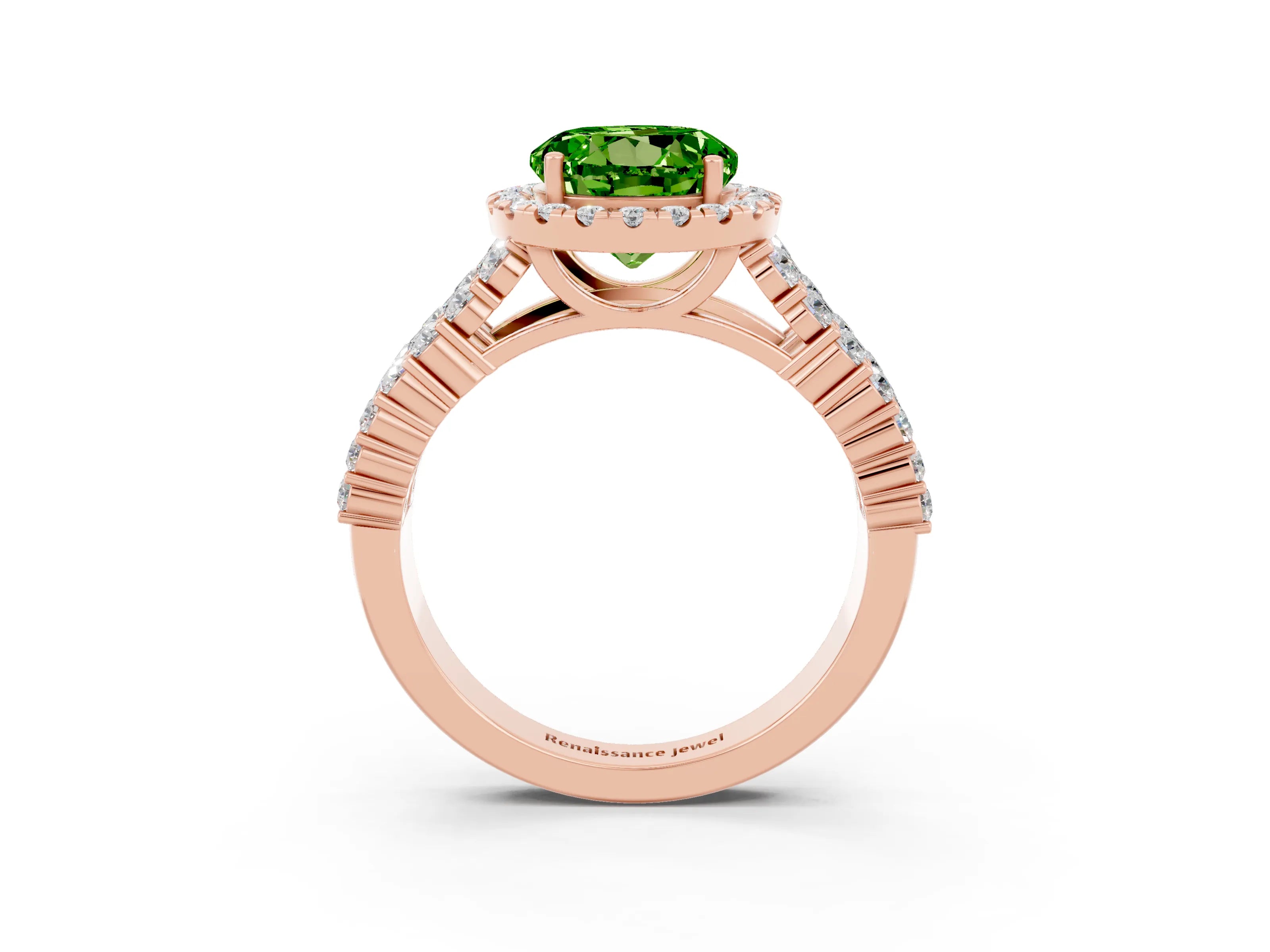 Rose gold Round Cut Halo Pavé Diamond Engagement Ring with Split Shank and Four-Prong Setting_3