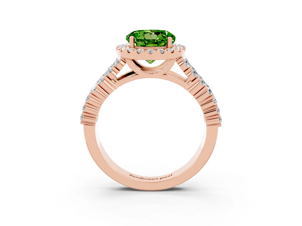 Rose gold Round Cut Halo Pavé Diamond Engagement Ring with Split Shank and Four-Prong Setting