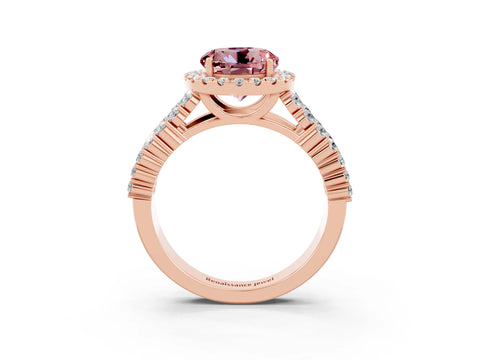 Rose gold Round Cut Halo Pavé Diamond Engagement Ring with Split Shank and Four-Prong Setting_3