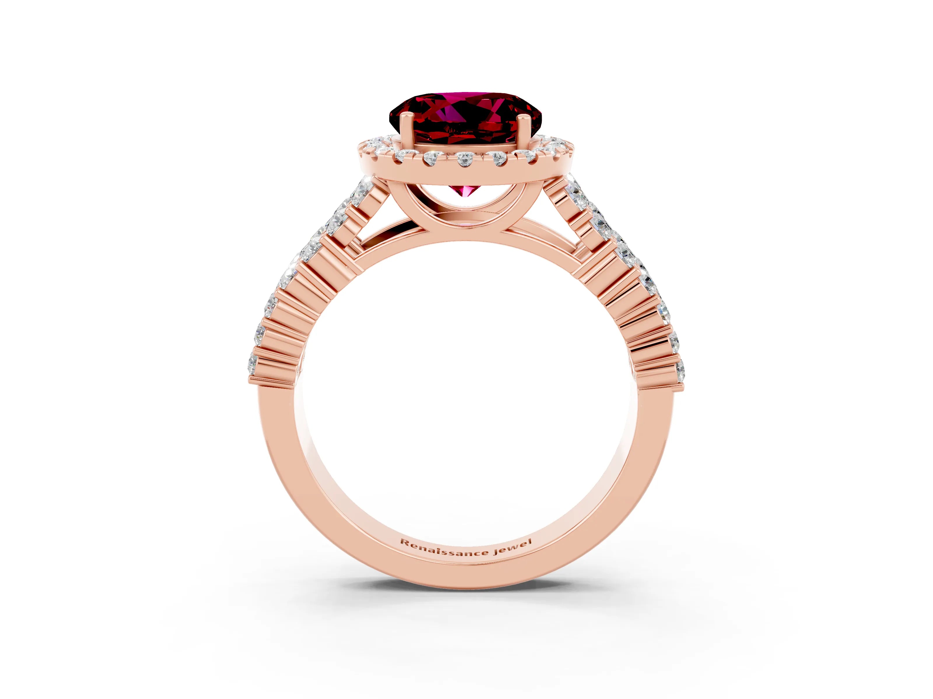 Rose gold Round Cut Halo Pavé Diamond Engagement Ring with Split Shank and Four-Prong Setting_3