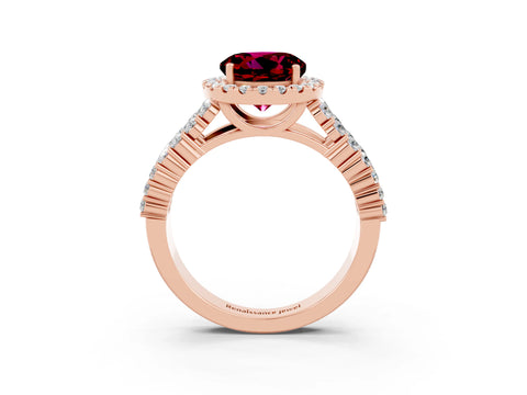 Rose gold Round Cut Halo Pavé Diamond Engagement Ring with Split Shank and Four-Prong Setting_3