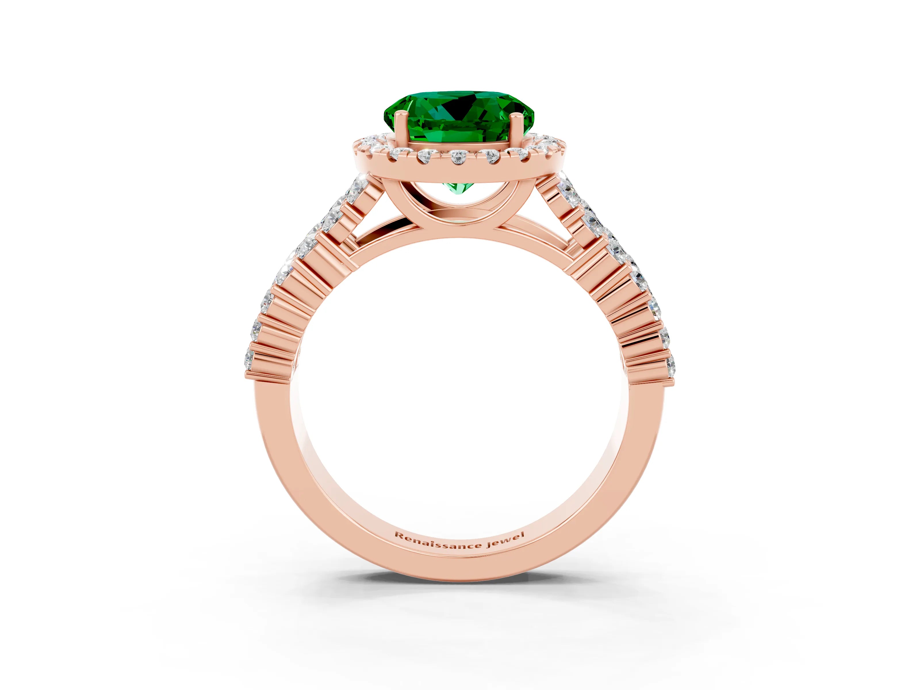 Rose gold Round Cut Halo Pavé Diamond Engagement Ring with Split Shank and Four-Prong Setting_3