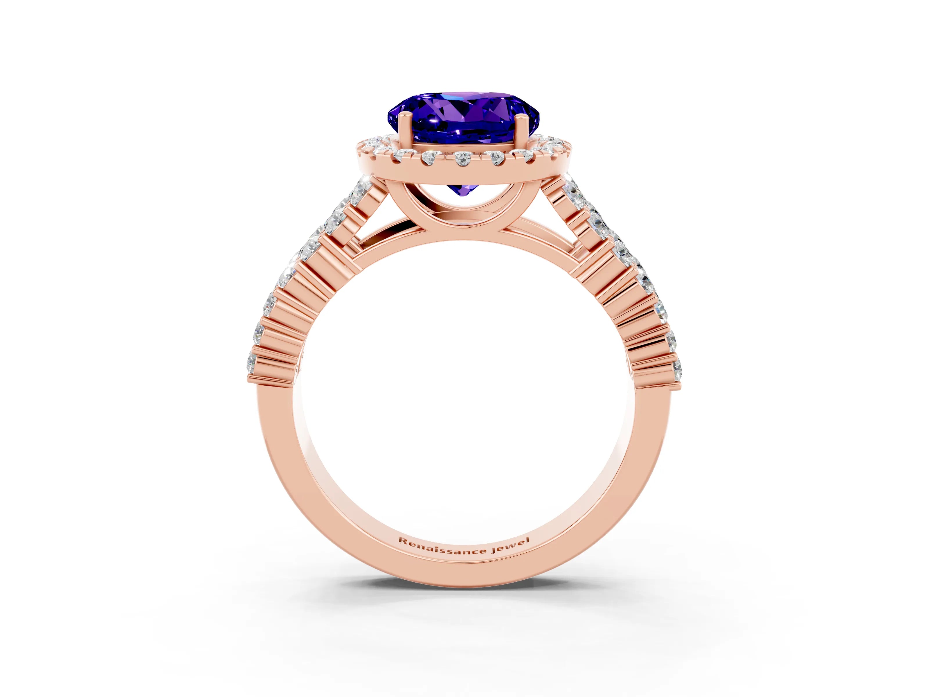 Rose gold Round Cut Halo Pavé Diamond Engagement Ring with Split Shank and Four-Prong Setting_3
