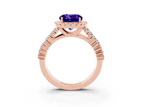 Rose gold Round Cut Halo Pavé Diamond Engagement Ring with Split Shank and Four-Prong Setting_3